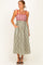 Olive Striped Colorblock Scallop Detail Midi Dress