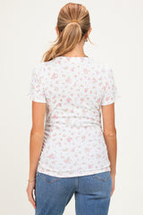 Pink Pointelle Ruching Short Sleeve Maternity Top