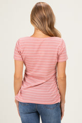 Pink Stripe Ruching Short Sleeve Top