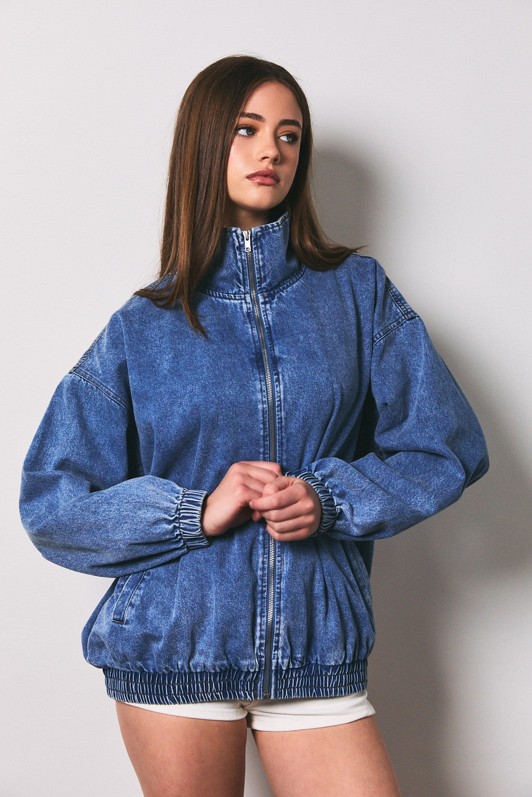 Dark Denim Zipper Front Oversized Jacket