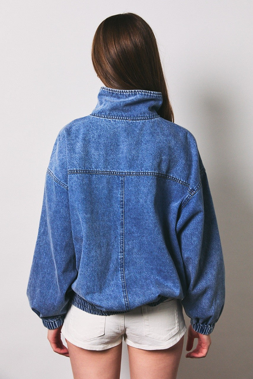 Dark Denim Zipper Front Oversized Jacket