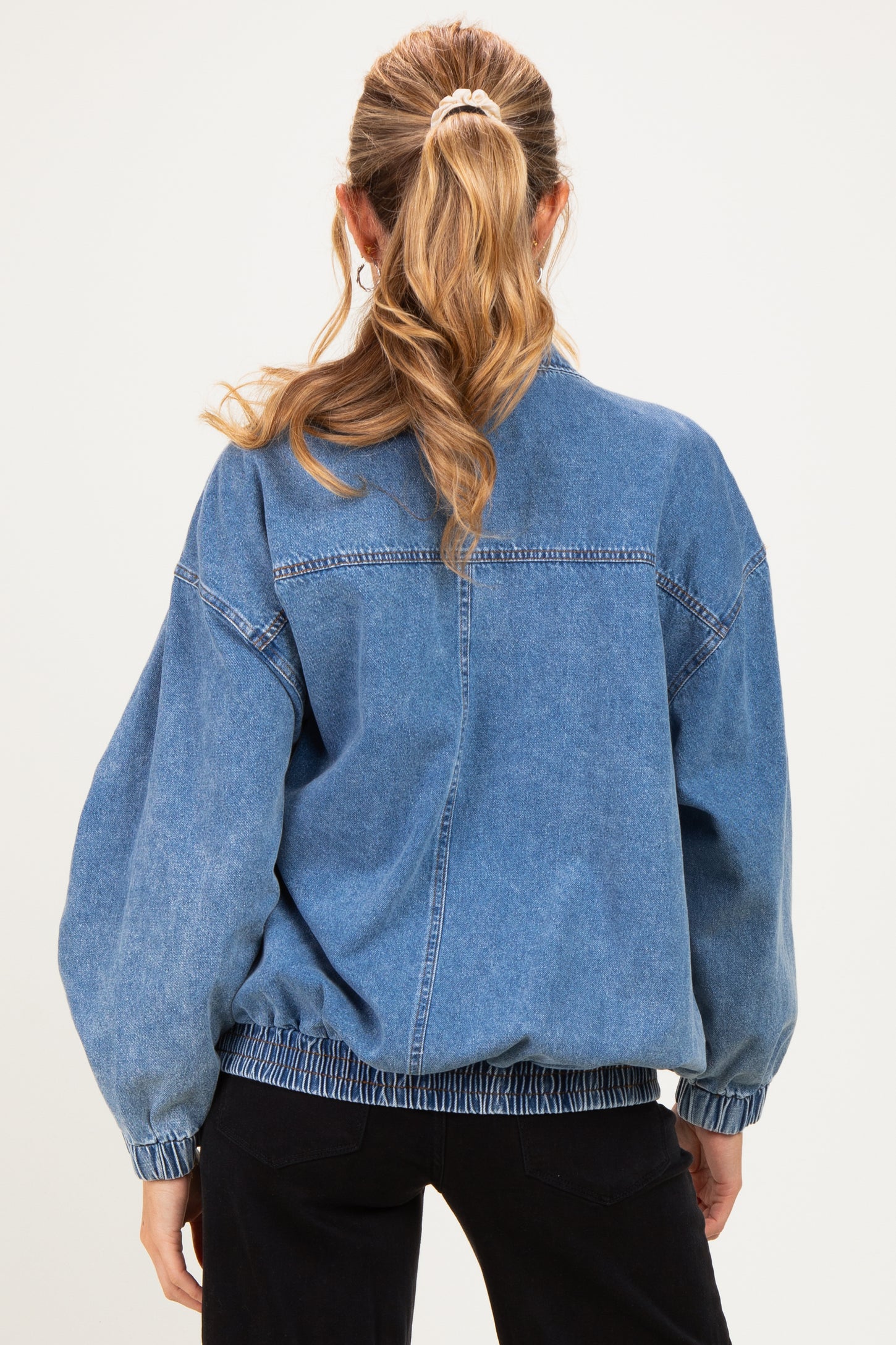 Dark Denim Zipper Front Oversized Maternity Jacket