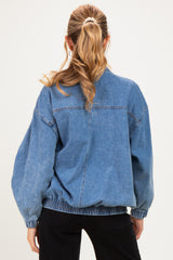 Dark Denim Zipper Front Oversized Maternity Jacket