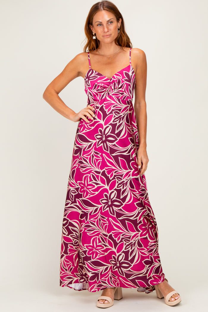 Berry Floral Sleeveless Maternity Maxi Dress