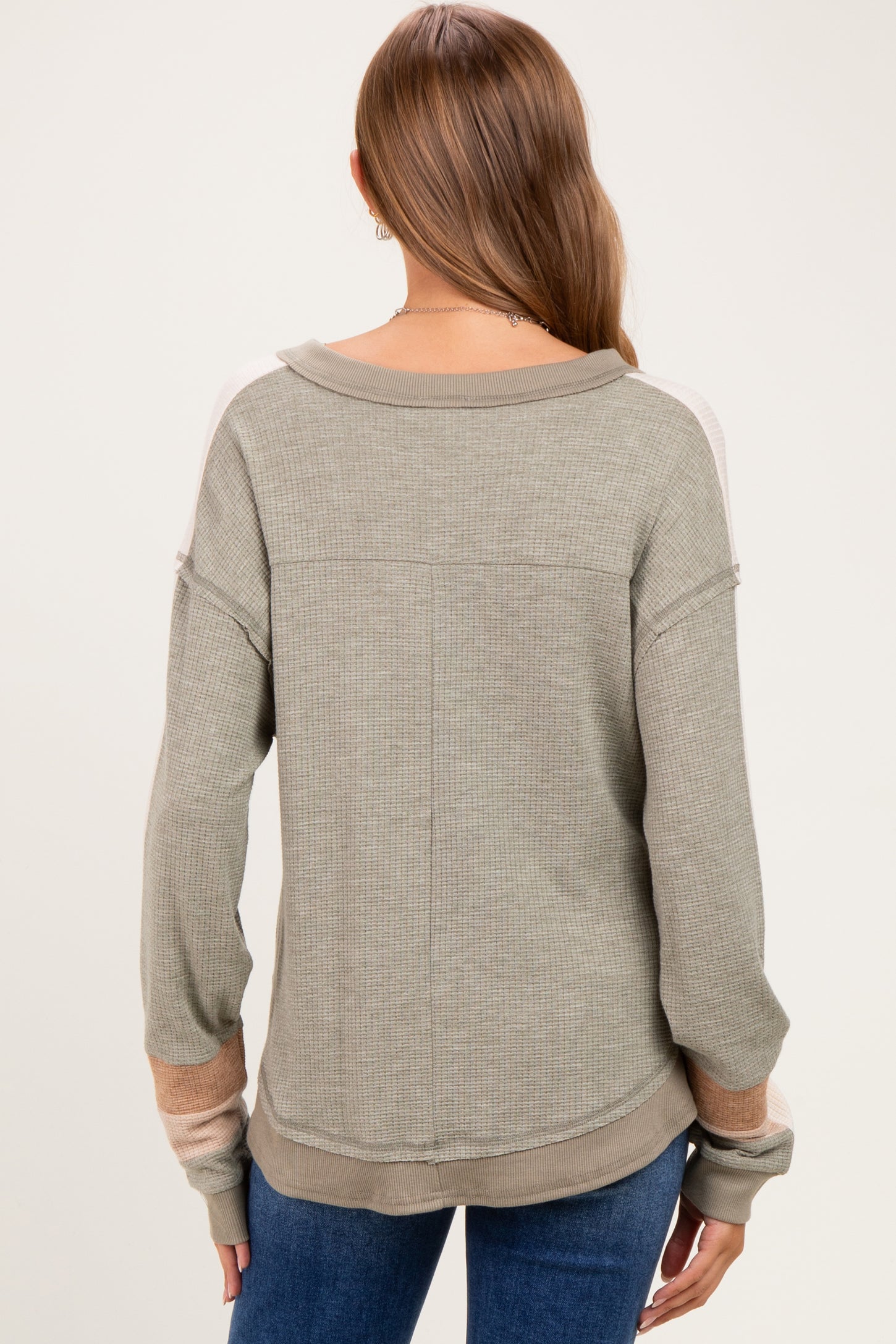 Sage Colorblock Waffle Knit Maternity Pullover Top