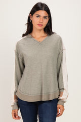 Sage Colorblock Waffle Knit Pullover Top
