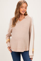Taupe Colorblock Waffle Knit Maternity Pullover Top