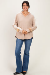 Taupe Colorblock Waffle Knit Pullover Top