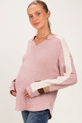 Blush Colorblock Waffle Knit Maternity Pullover Top