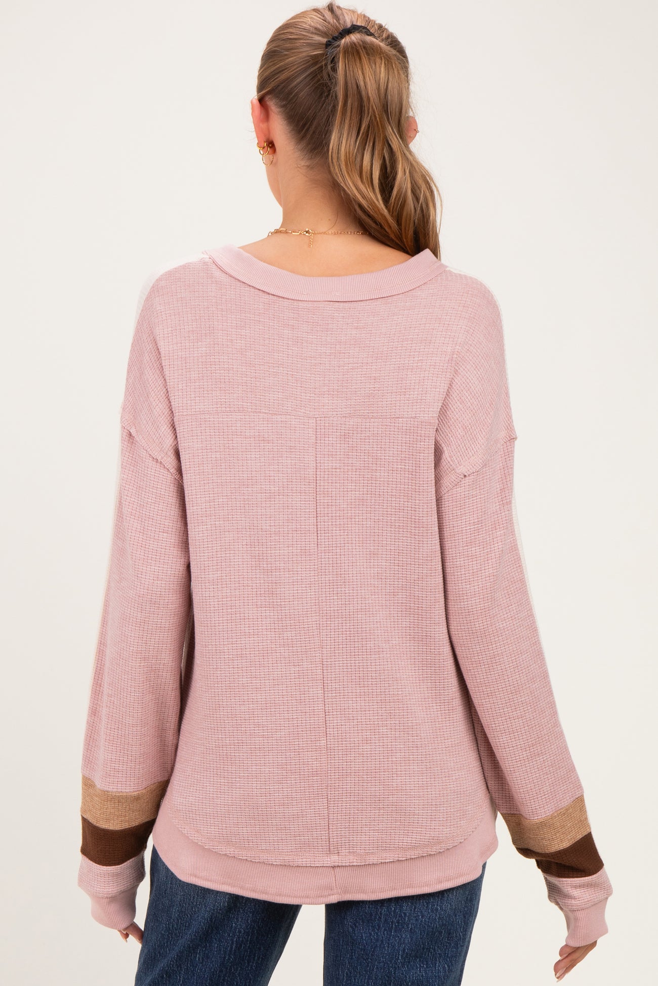 Blush Colorblock Waffle Knit Maternity Pullover Top