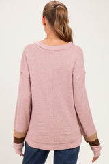 Blush Colorblock Waffle Knit Maternity Pullover Top