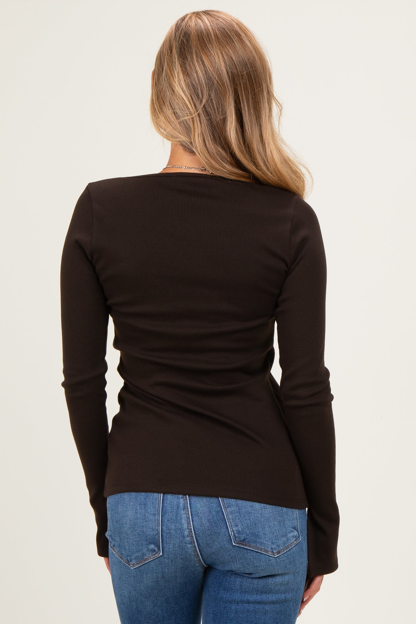 Brown Fitted Long Sleeve Wrap/ Nursing Top