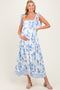 Light Blue Floral Shoulder Tie Maternity Midi Dress