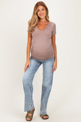 Mocha V-Neck Ruched Side Maternity Top