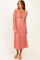 Pink Floral Lace Long Bell Sleeve Midi Dress