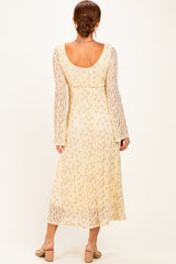 Cream Floral Lace Long Bell Sleeve Midi Dress