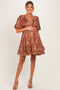 Brown Floral Deep V-Neck Tie Back Maternity Dress