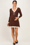 Brown Ribbed Knit Contrast Ruffle Trim Maternity Mini Dress