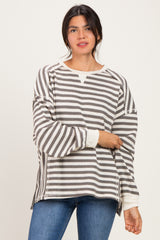 Grey Striped Waffle Knit Oversized Maternity Pullover Top