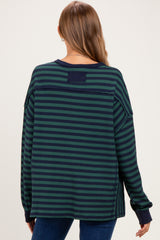 Navy Striped Waffle Knit Oversized Maternity Pullover Top