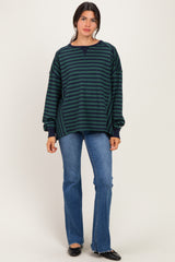 Navy Striped Waffle Knit Oversized Pullover Top