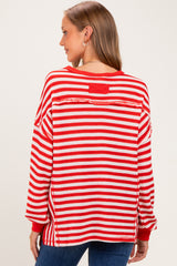 Red Striped Waffle Knit Oversized Maternity Pullover Top