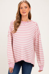 Pink Striped Waffle Knit Oversized Maternity Pullover Top