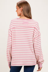 Pink Striped Waffle Knit Oversized Maternity Pullover Top