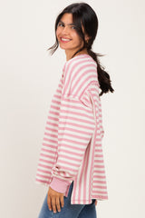 Pink Striped Waffle Knit Oversized Pullover Top