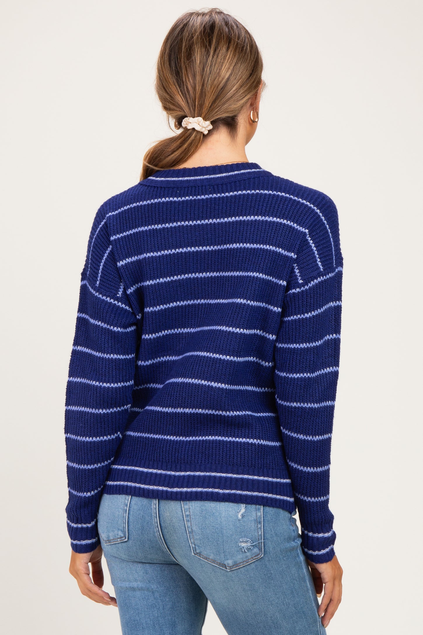 Light Navy Striped Maternity Sweater