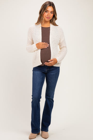 Ivory Chunky Waffle Knit Maternity Open Cardigan