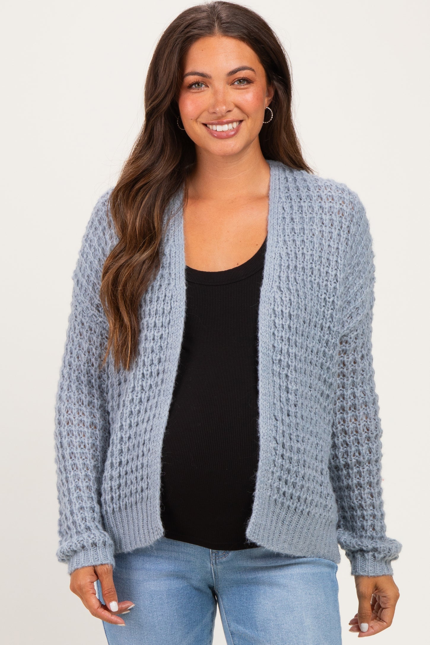 Grey Chunky Waffle Knit Maternity Open Cardigan