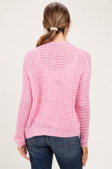 Pink Chunky Waffle Knit Maternity Open Cardigan