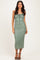 Sage Sleeveless Ruched Bust Midi Dress