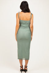 Sage Sleeveless Ruched Bust Midi Dress
