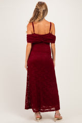 Burgundy Lace Off Shoulder Maternity Maxi Dress
