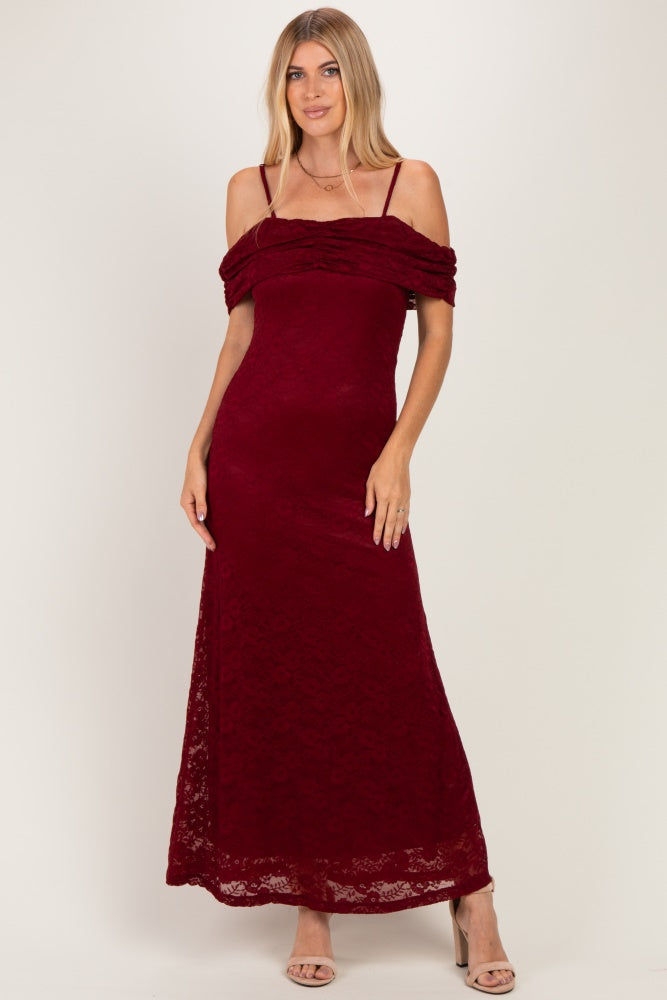 Burgundy Lace Off Shoulder Maxi Dress