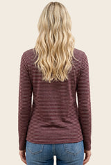 Burgundy Basic Striped Long Sleeve Top