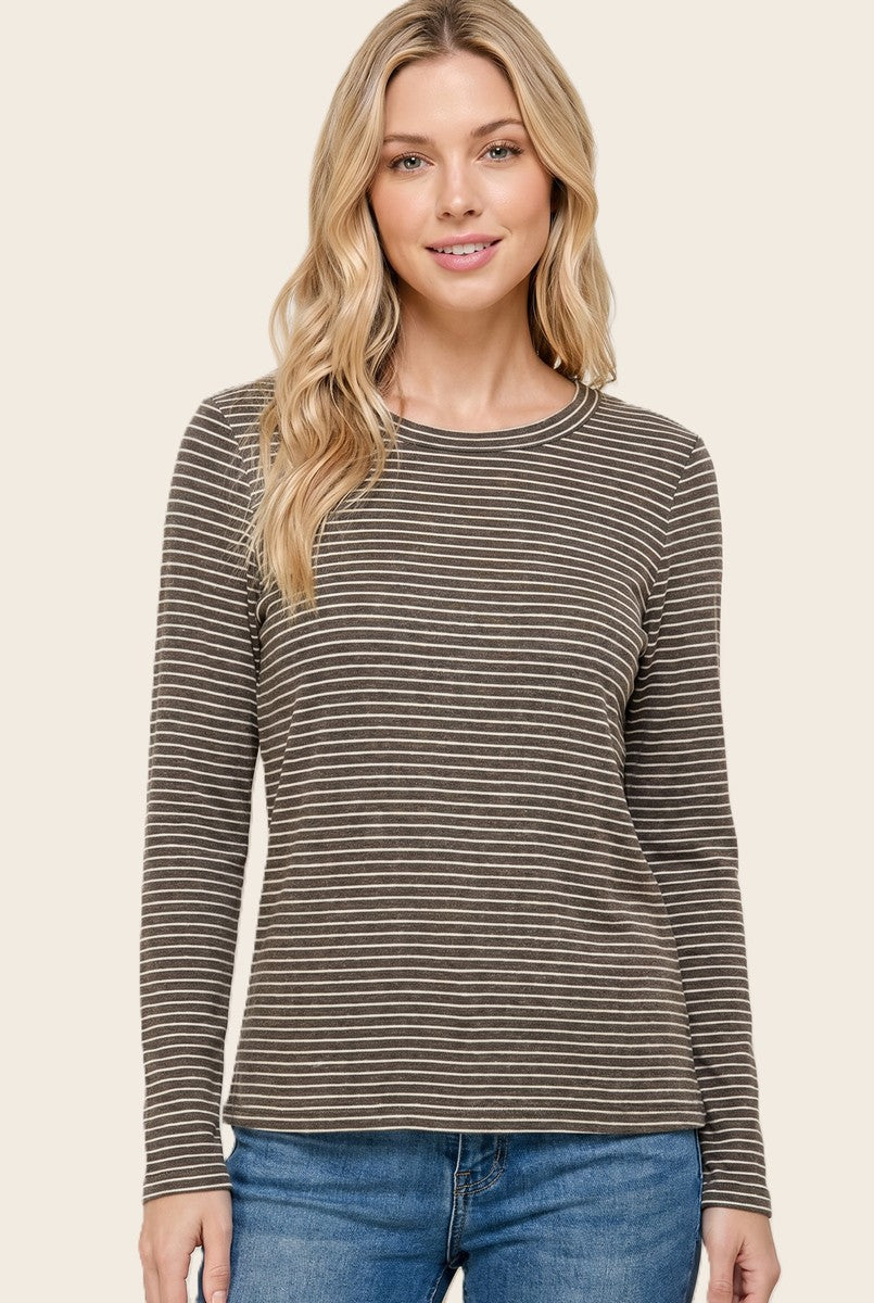 Olive Basic Striped Long Sleeve Top