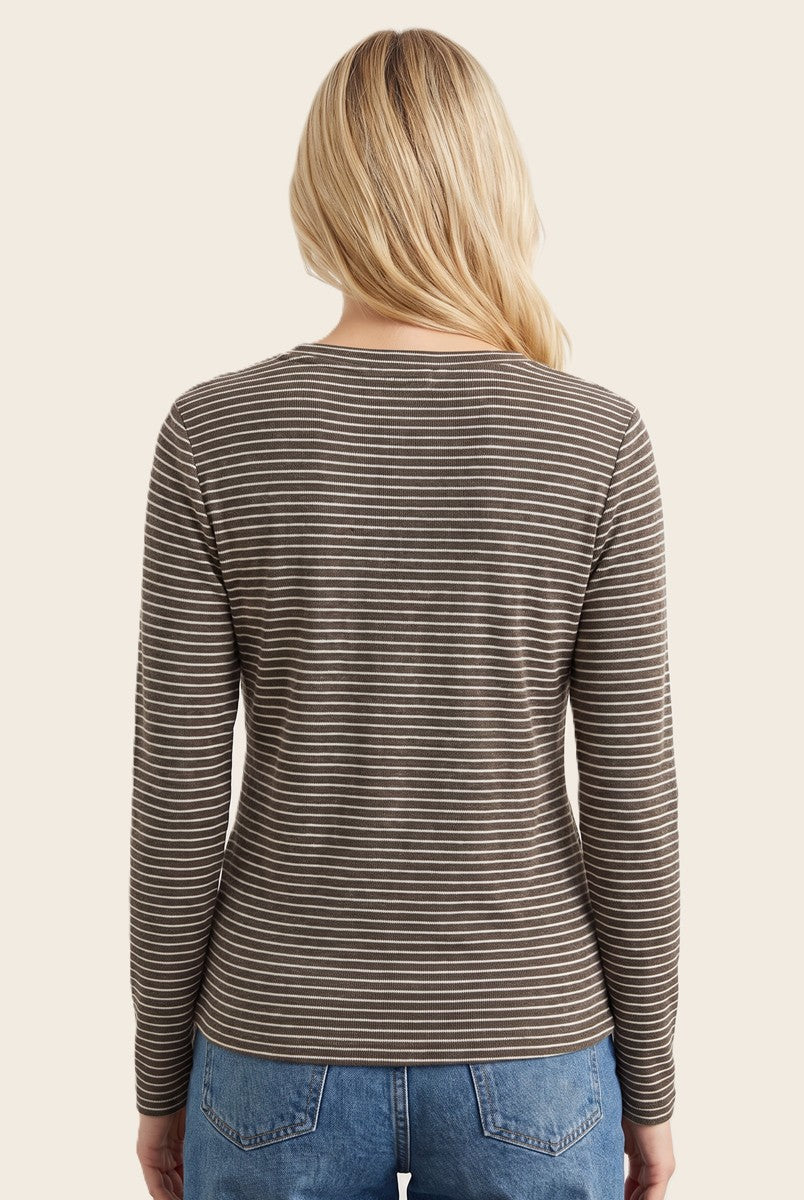 Olive Basic Striped Long Sleeve Top