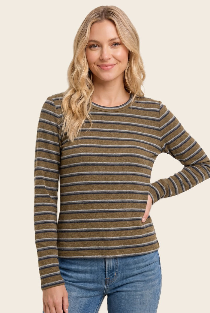 Olive Double Striped Long Sleeve Maternity Top