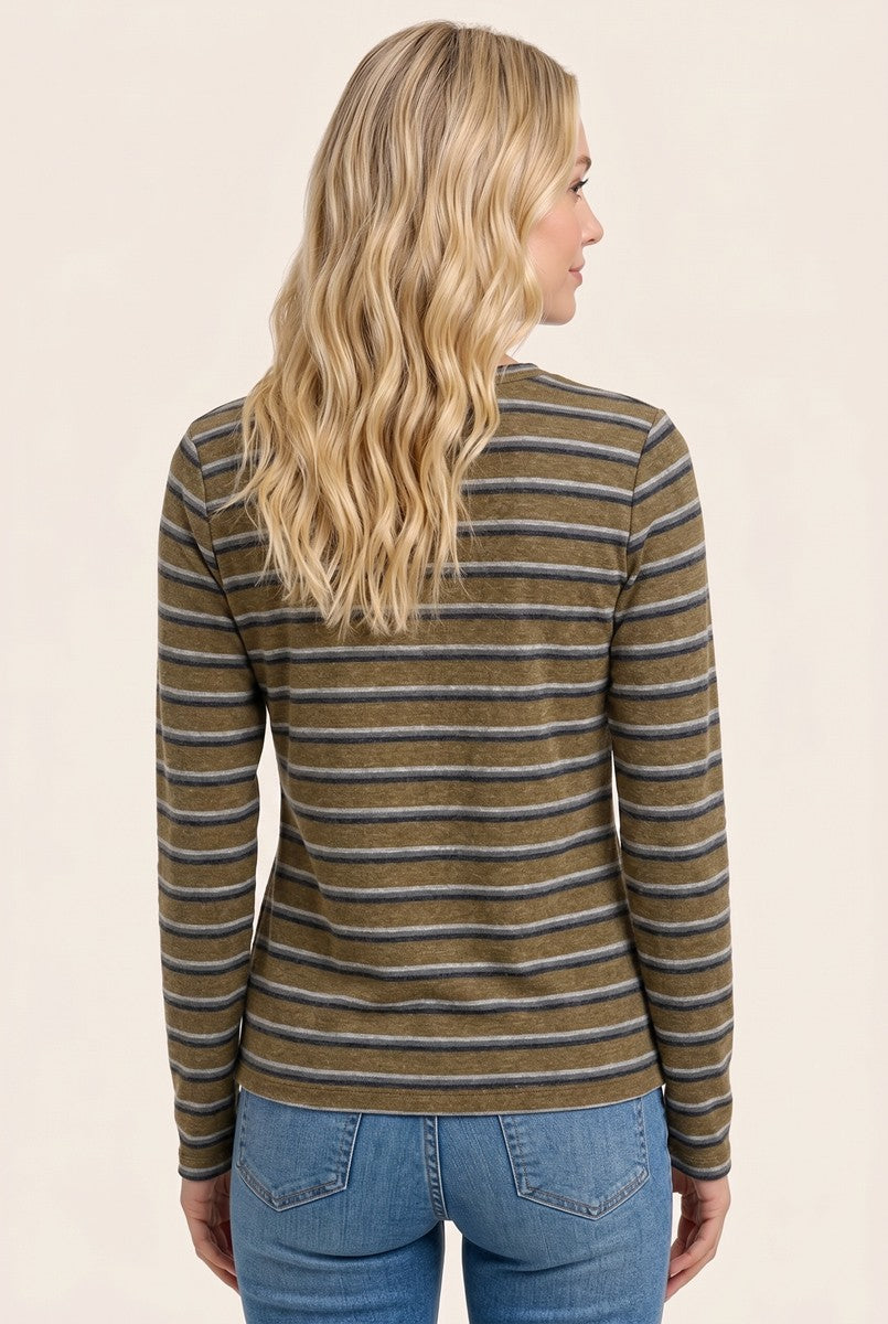 Olive Double Striped Long Sleeve Top