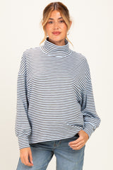 Light Blue Striped Mock Neck Oversized Maternity Top