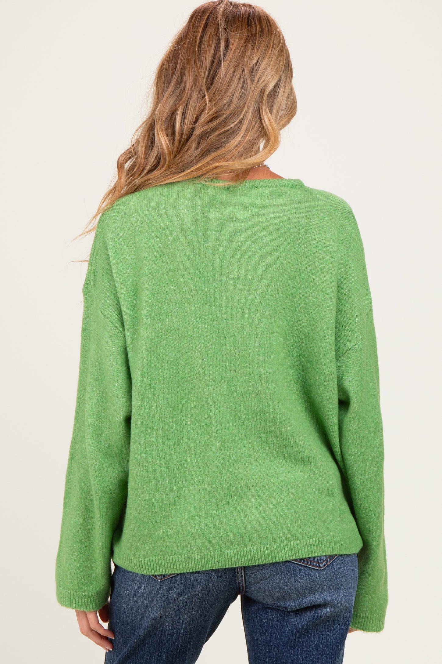 Light Green Long Sleeve Crew Neck Maternity Cardigan