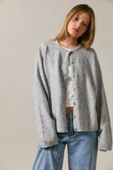 Heather Grey Long Sleeve Crew Neck Cardigan