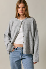 Heather Grey Long Sleeve Crew Neck Cardigan