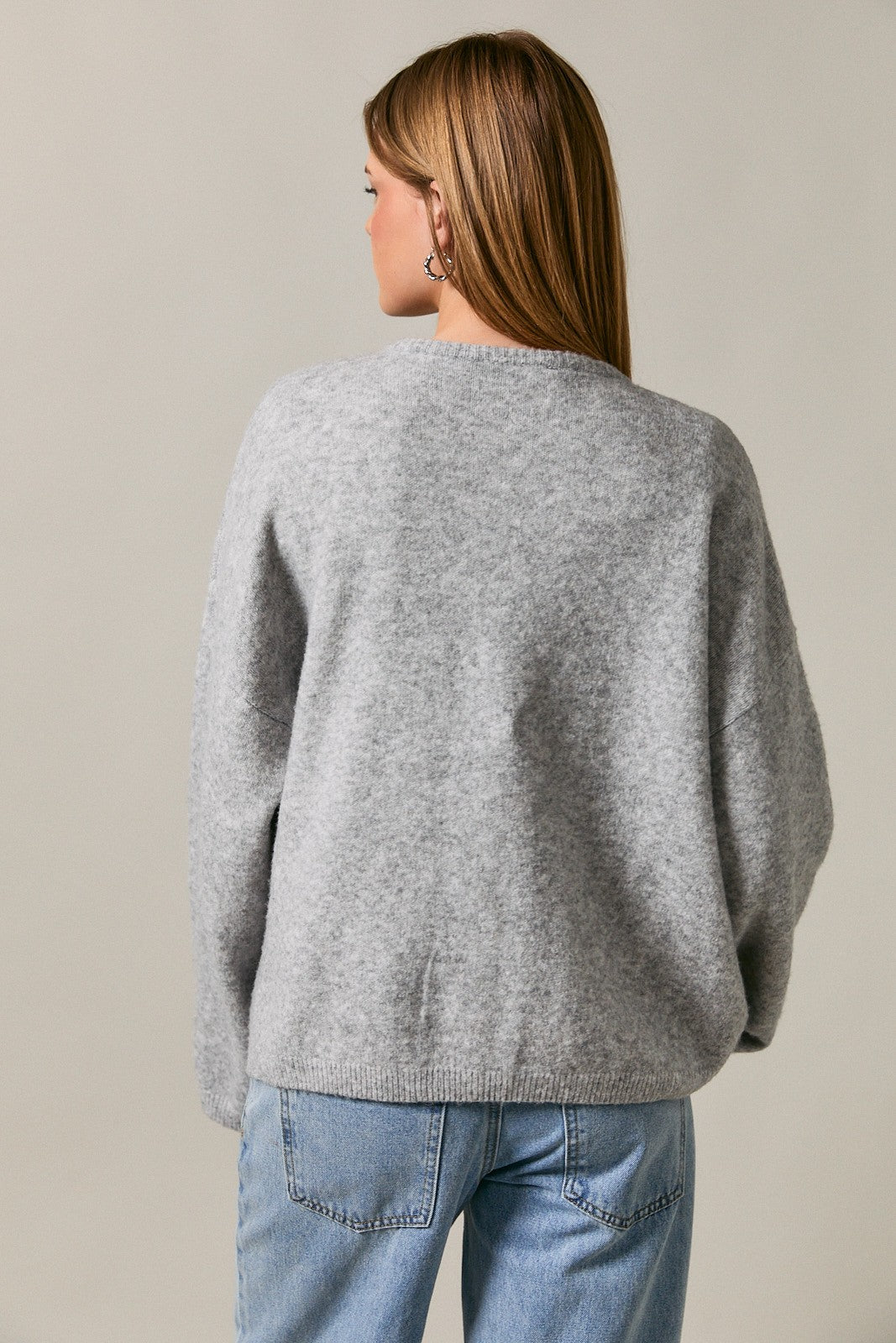 Heather Grey Long Sleeve Crew Neck Cardigan