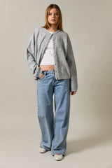Heather Grey Long Sleeve Crew Neck Cardigan