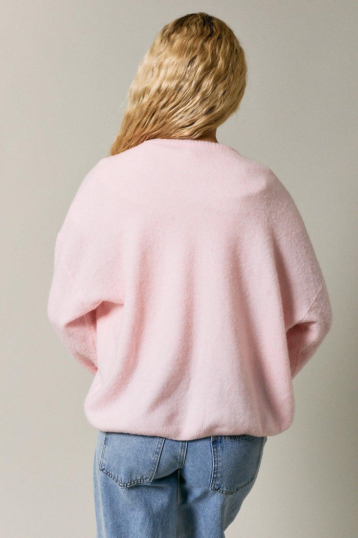 Light Pink Long Sleeve Crew Neck Cardigan