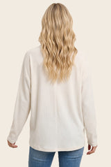Ivory Split Neck Oversized Brushed Knit Top